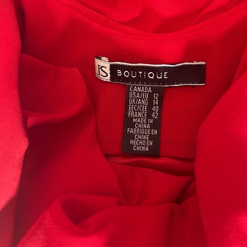 JS Boutique Red Rhinestone Embellished Ruched Cocktail Holiday Dress Size 12 - Picture 11 of 15
